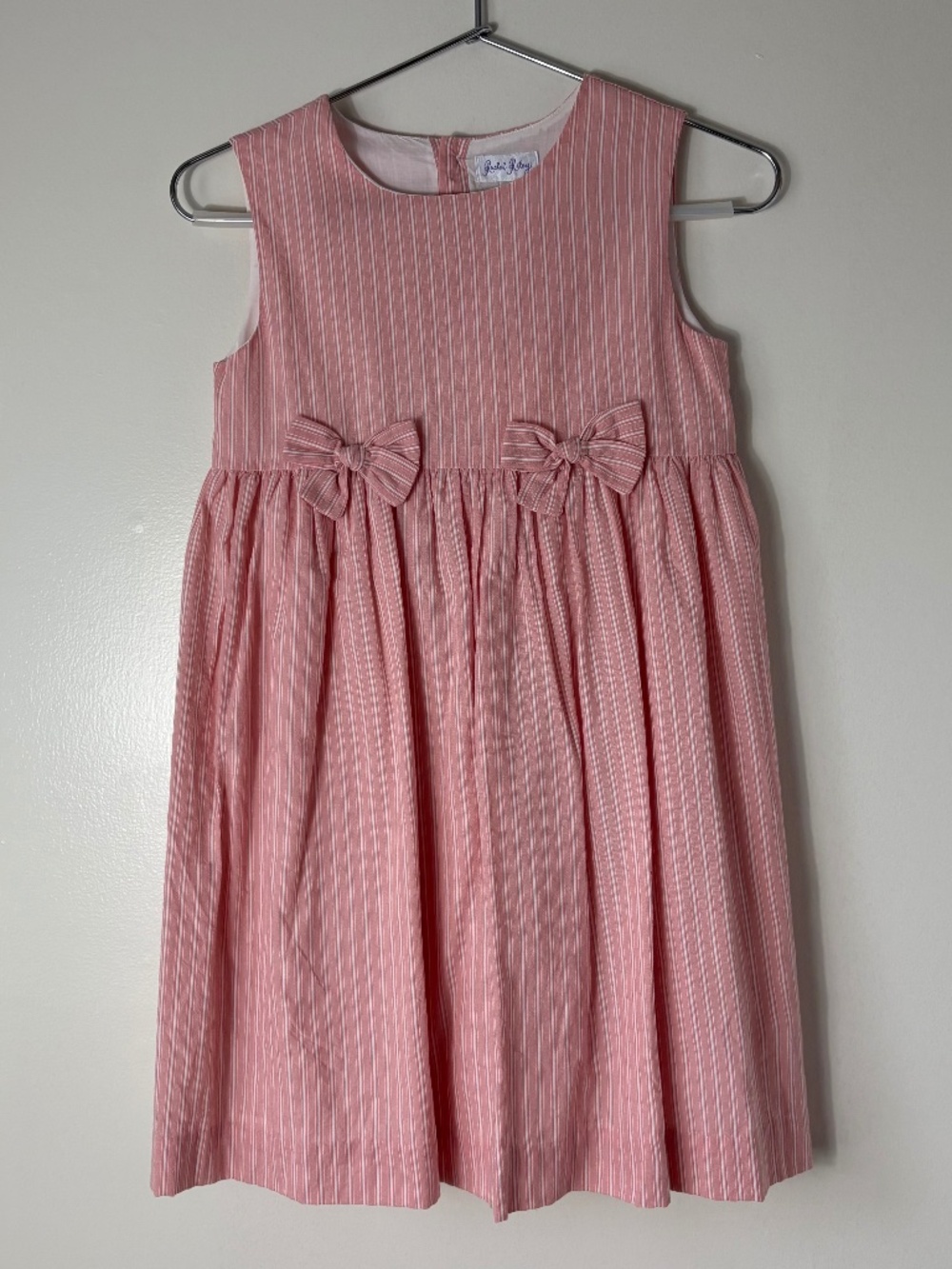 Rachel Riley Bow Stripe dress, pink, size 10y